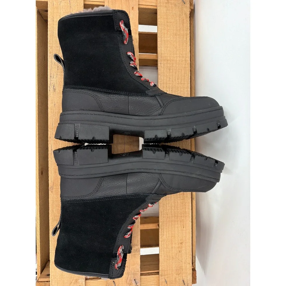 UGG Ashton Lace Heritage Black Leather Suede Winter Boots 1130524‎ Womens 10